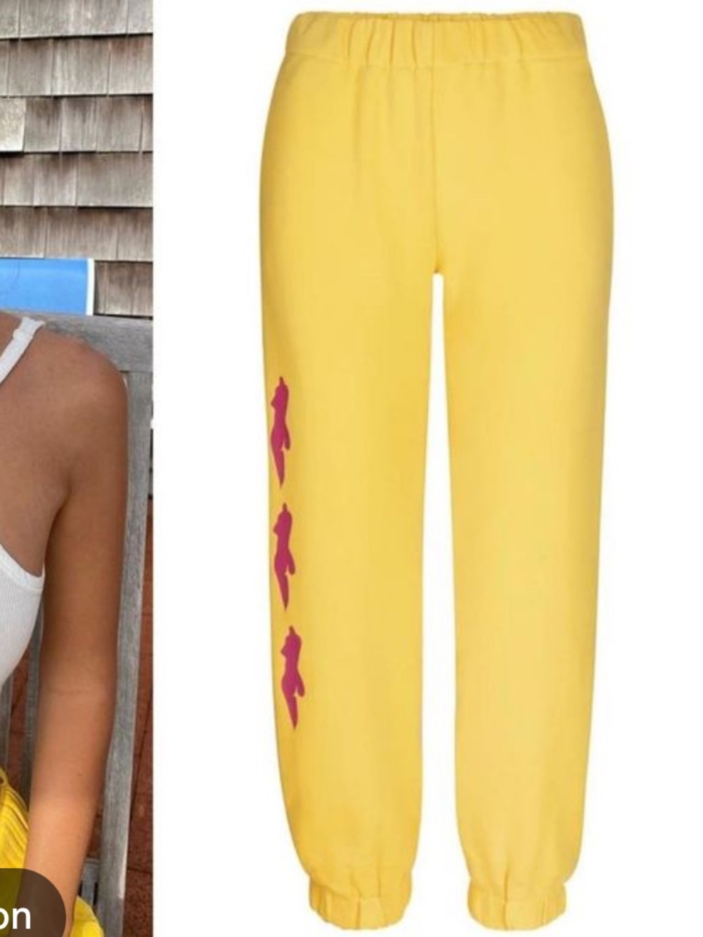 iNAMORATA Yellow Track Pants with Pink Woman Side Motif